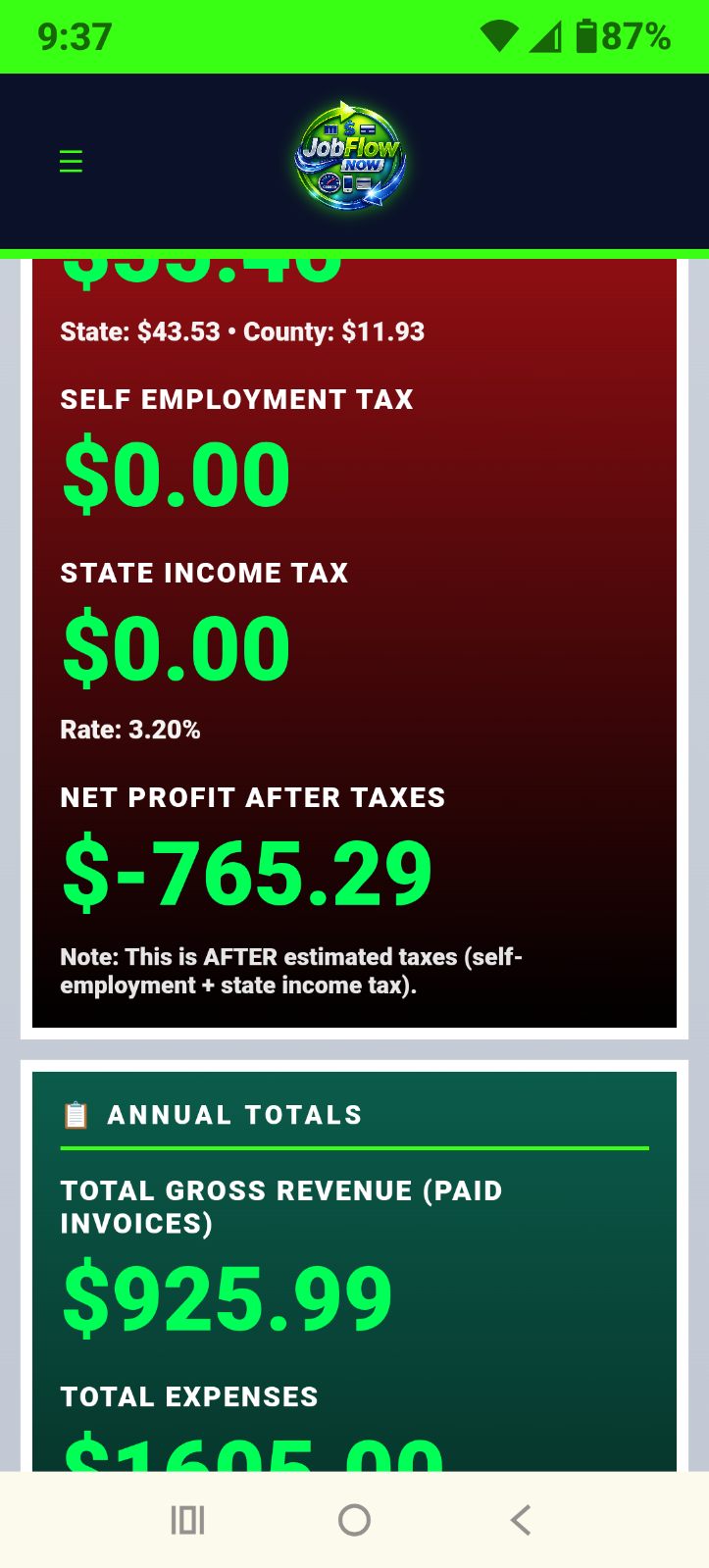 Mobile Tax Detail