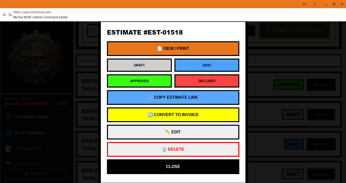 Estimate Manage Options