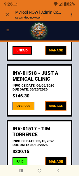 Mobile Invoice List