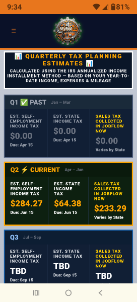 Mobile Quarterly Tax Boxes